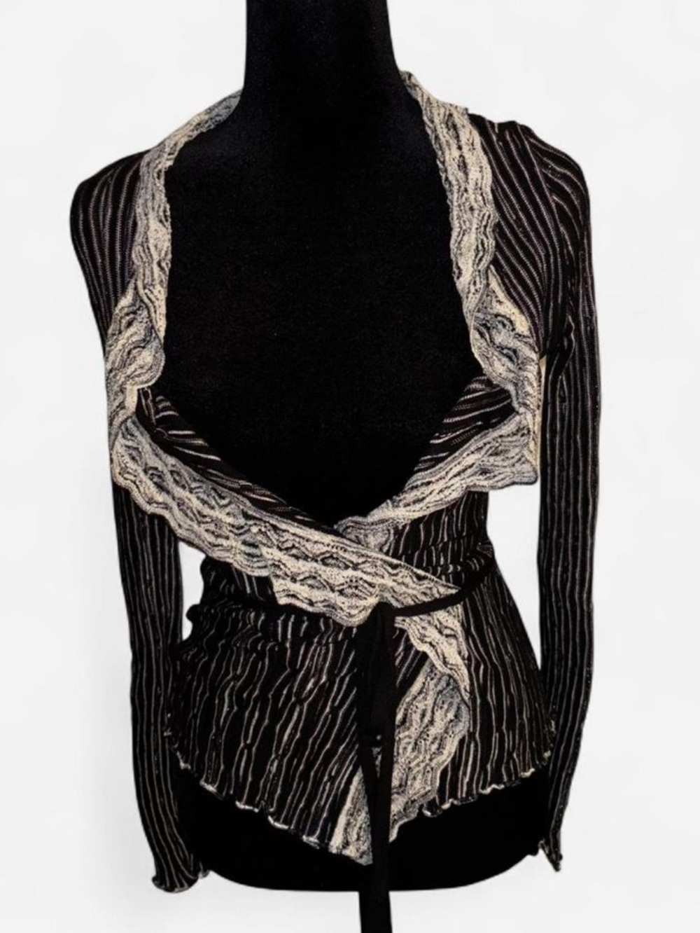 Missoni Black and Cream Striped Knit Wrap Coverup Bolero